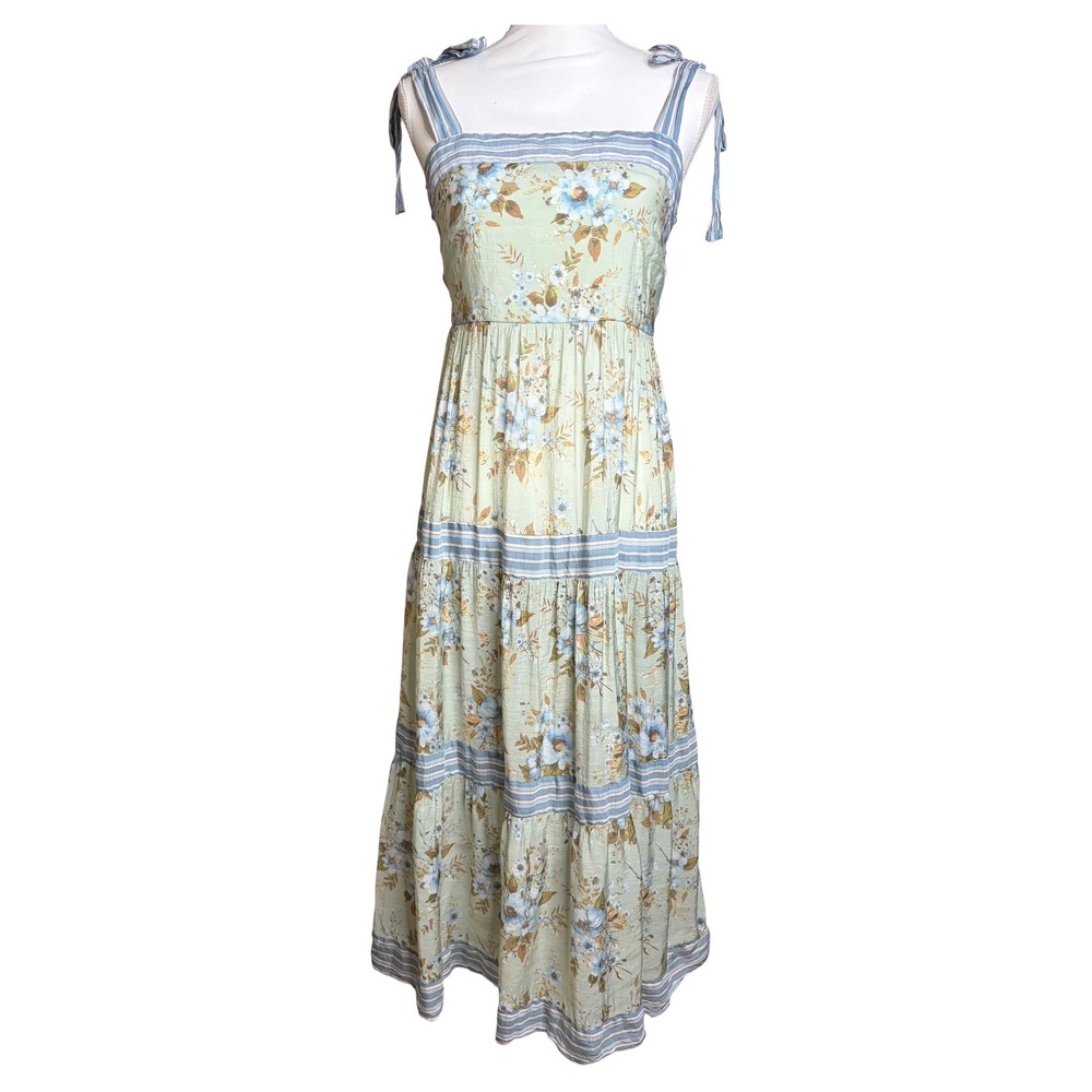 Sweet Wanderer Blue Green Floral Fairycore Midi Dress M Square Neck Cottagecore - Picture 3 of 8